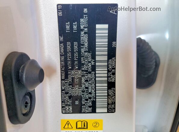 2T2BGMCAXKC040848 2019 LEXUS RX White VIN sticker view