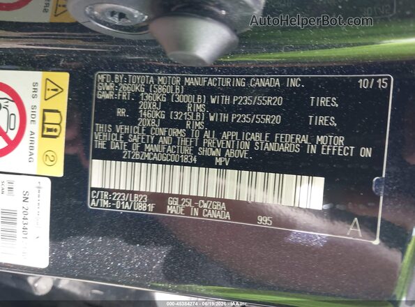 2T2BZMCA0GC001834 2016 LEXUS RX 350 Black Շարժիչի բաժամունքի տեսք