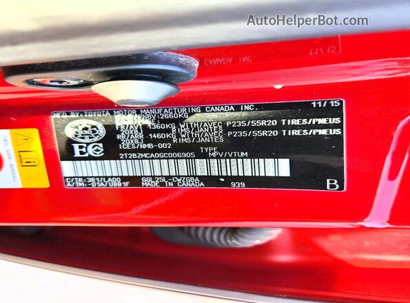 2T2BZMCA0GC006905 2016 LEXUS RX Red 
