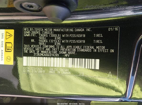 2T2BZMCA0GC014289 2016 LEXUS RX 350 Black Engine compartment view