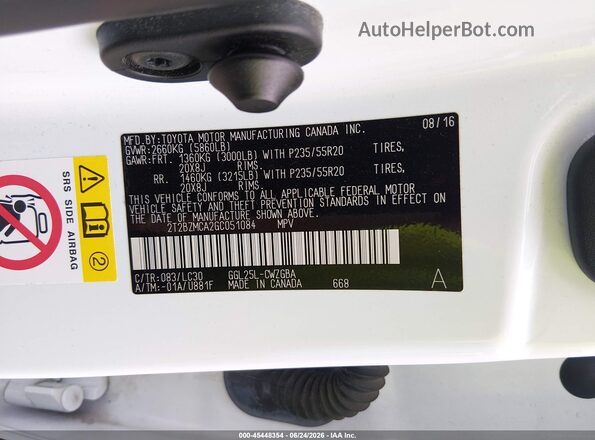 2T2BZMCA2GC051084 2016 LEXUS RX 350 White Vista del compartimento del motor