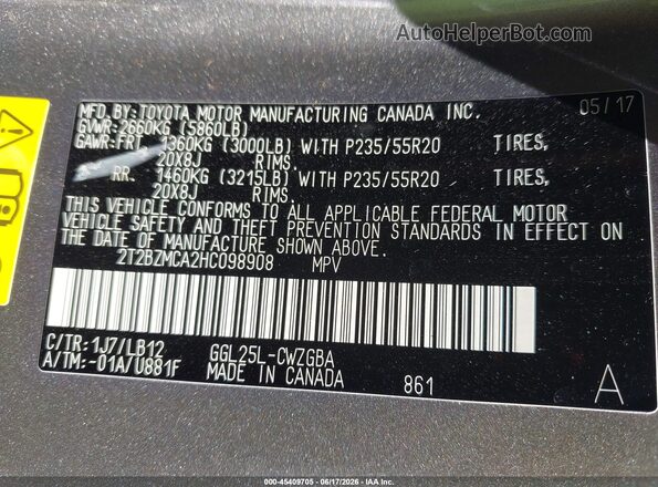 2T2BZMCA2HC098908 2017 LEXUS RX 350 Gray Vista del compartimento del motor