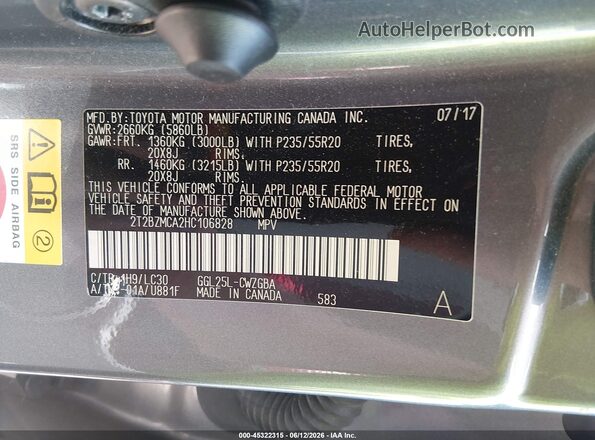 2T2BZMCA2HC106828 2017 LEXUS RX 350 Gray Շարժիչի բաժամունքի տեսք