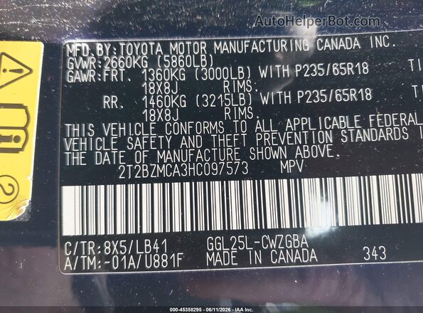 2T2BZMCA3HC097573 2017 LEXUS RX 350 Blue Շարժիչի բաժամունքի տեսք