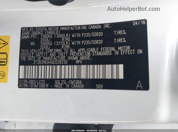 2T2BZMCA4GC028230 2016 LEXUS RX 350 White Engine compartment view