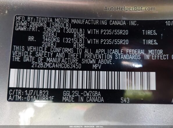 2T2BZMCA4HC063450 2017 LEXUS RX 350 Silver 