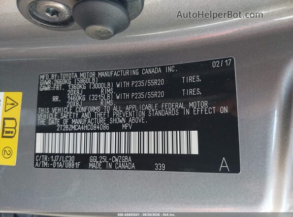 2T2BZMCA4HC084086 2017 LEXUS RX 350 Silver Engine compartment view