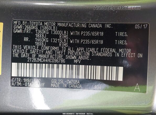 2T2BZMCA4HC096786 2017 LEXUS RX 350 Gray Շարժիչի բաժամունքի տեսք