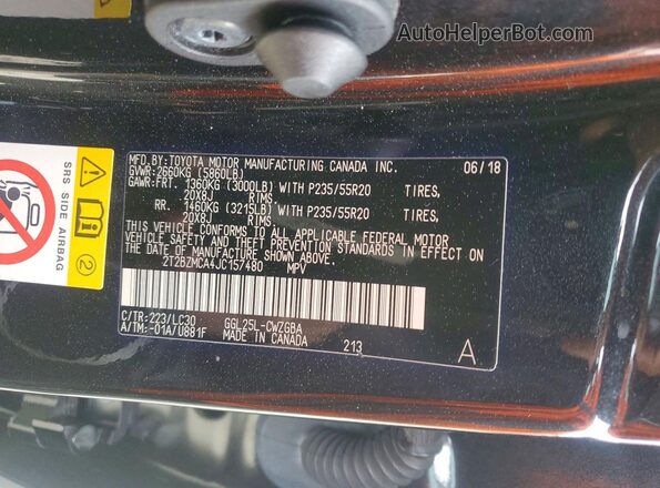 2T2BZMCA4JC157480 2018 LEXUS RX Черный Вид наклейки с VIN-кодом