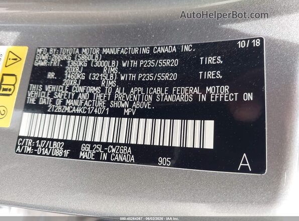2T2BZMCA4KC174071 2019 LEXUS RX 350 Silver Engine compartment view