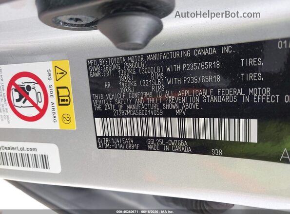 2T2BZMCA5GC014059 2016 LEXUS RX 350 Silver Vista del compartimento del motor