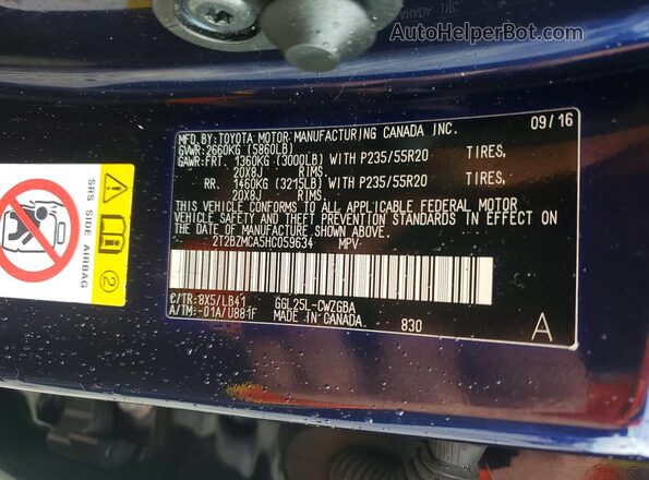 2T2BZMCA5HC059634 2017 LEXUS RX Blue 