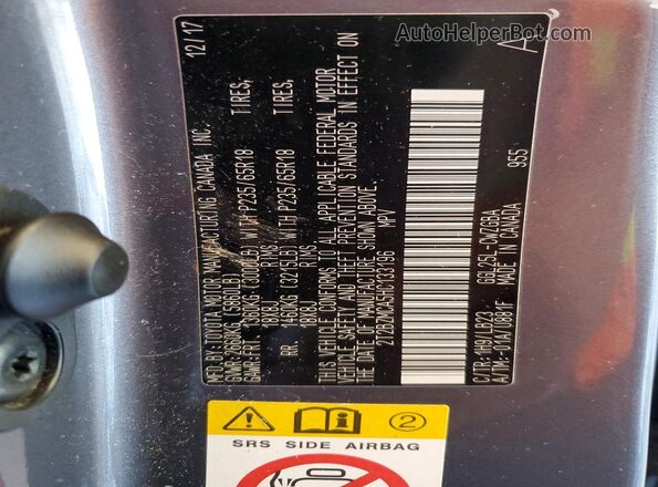 2T2BZMCA5HC133196 2017 LEXUS RX Gray VIN sticker view