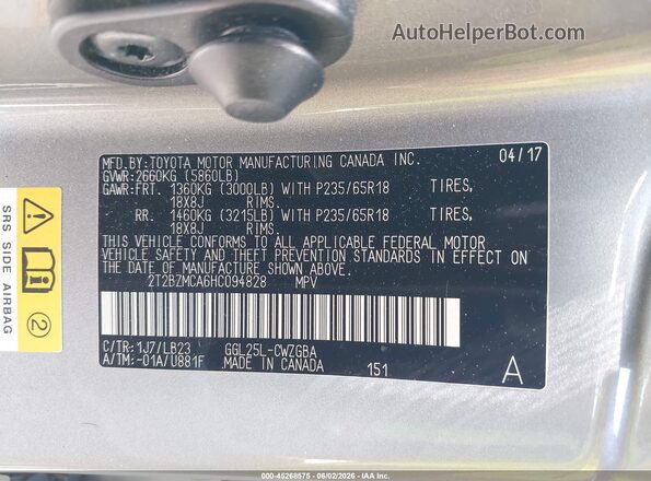 2T2BZMCA6HC094828 2017 LEXUS RX 350 Gray Engine compartment view