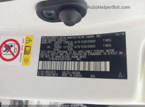 2T2BZMCA7GC013463 2016 LEXUS RX 350 White Вид підкапотного простору