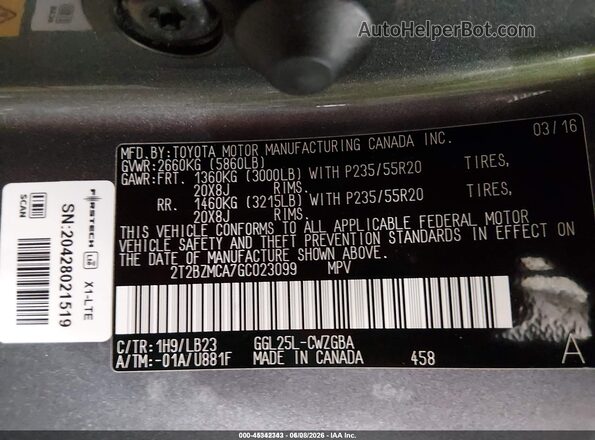 2T2BZMCA7GC023099 2016 LEXUS RX 350 Серый Вид подкапотного пространства