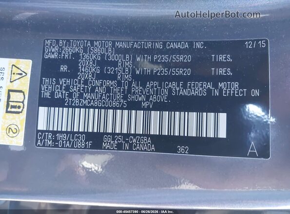 2T2BZMCA8GC008675 2016 LEXUS RX 350 Серый Вид подкапотного пространства