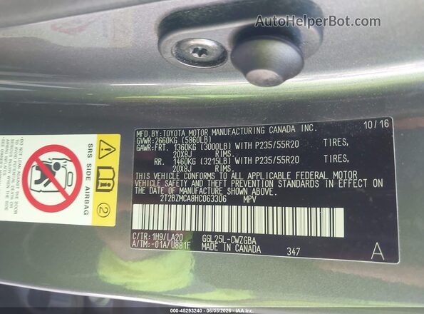 2T2BZMCA8HC063306 2017 LEXUS RX 350 Gray Engine compartment view