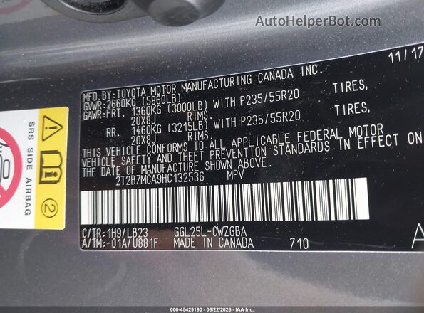 2T2BZMCA9HC132536 2017 LEXUS RX 350 Gray Vista del compartimento del motor