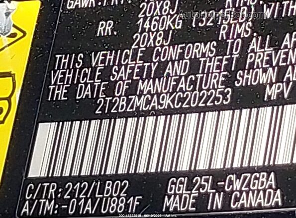 2T2BZMCA9KC202253 2019 LEXUS RX 350 Black Շարժիչի բաժամունքի տեսք