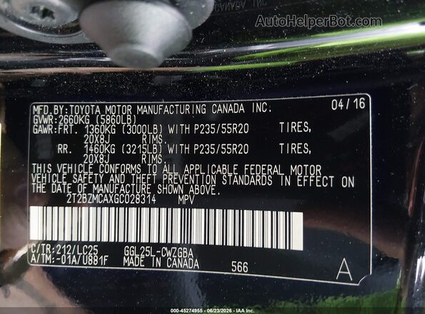 2T2BZMCAXGC028314 2016 LEXUS RX 350 Black ძრავის განყოფილების ხედი