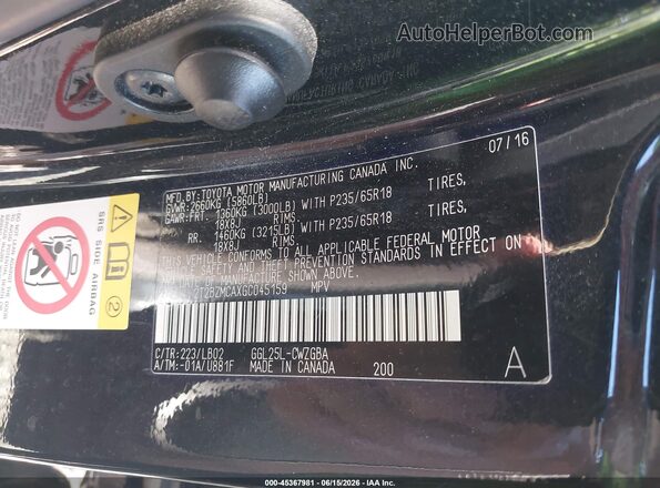2T2BZMCAXGC045159 2016 LEXUS RX 350 Black Շարժիչի բաժամունքի տեսք