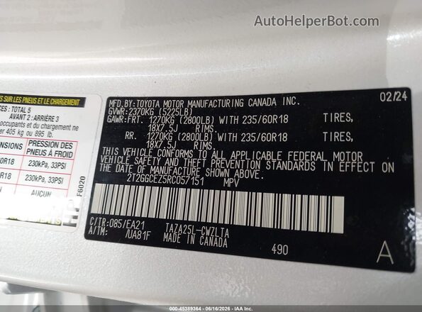 2T2GGCEZ5RC057151 2024 LEXUS NX 350 White Շարժիչի բաժամունքի տեսք