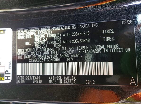 2T2GKCEZ1TC070369 2026 LEXUS NX Black Vista de la etiqueta del VIN