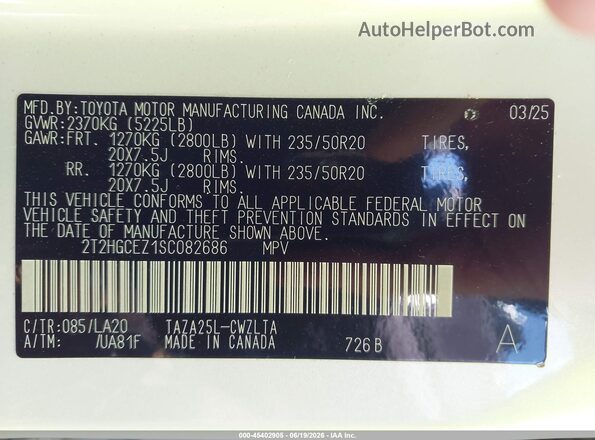 2T2HGCEZ1SC082686 2025 LEXUS NX 350 White 