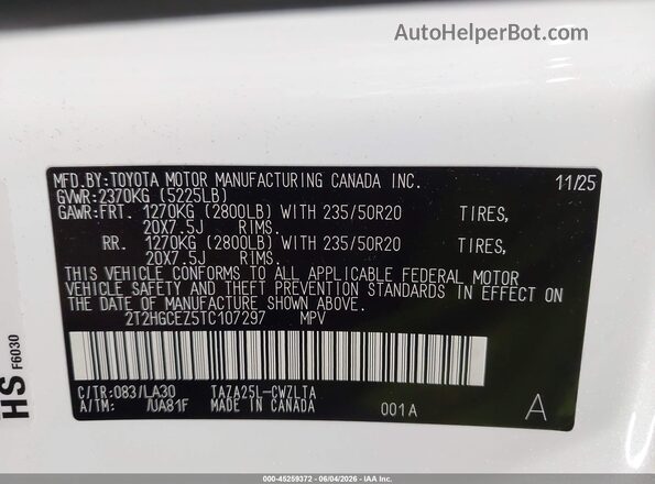 2T2HGCEZ5TC107297 2026 LEXUS NX 350 White Vista del compartimento del motor