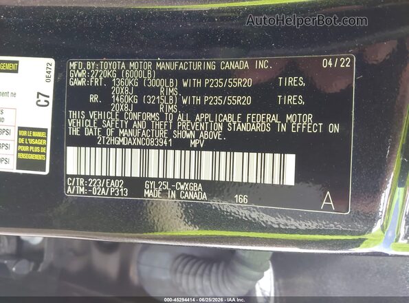 2T2HGMDAXNC083941 2022 LEXUS RX 450H Черный Вид подкапотного пространства