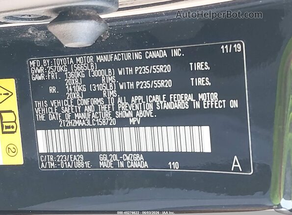 2T2HZMAA3LC158720 2020 LEXUS RX 350 Black Vista del compartimento del motor