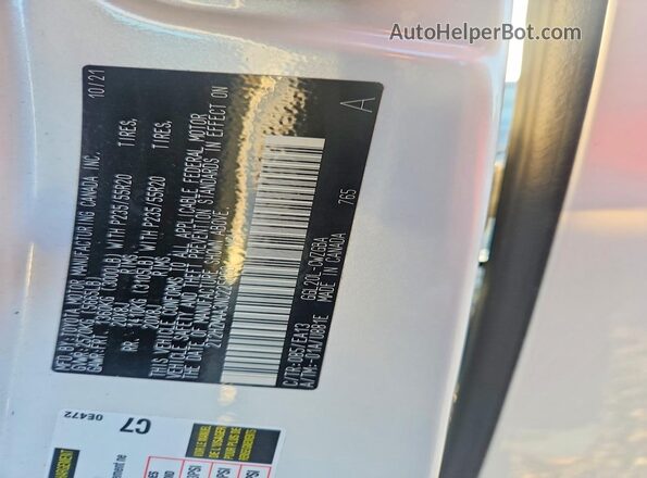 2T2HZMAA3NC225898 2022 LEXUS RX White VIN კოდის სტიკერის ხედი