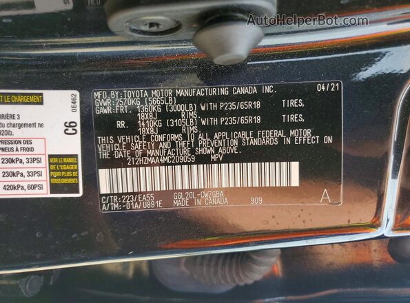 2T2HZMAA4MC209059 2021 LEXUS RX Black VIN կոդի պիտակի տեսք