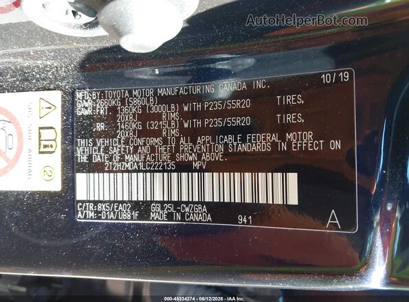 2T2HZMDA1LC222135 2020 LEXUS RX 350 Blue Widok komory silnika