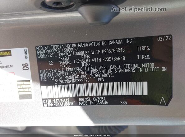 2T2HZMDA1NC338129 2022 LEXUS RX 350 Gray Engine compartment view