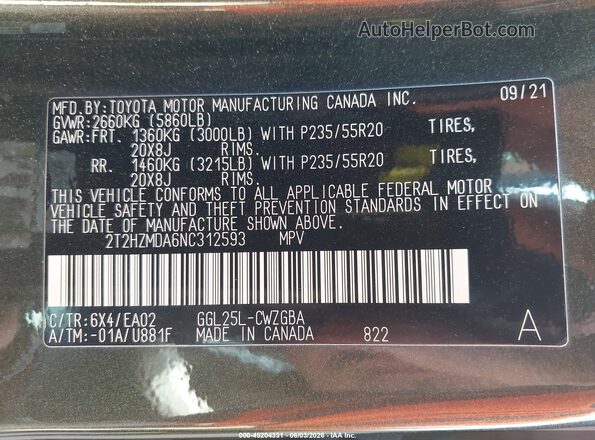 2T2HZMDA6NC312593 2022 LEXUS RX 350 White 
