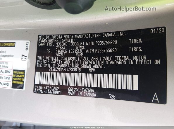 2T2HZMDA7LC233818 2020 LEXUS RX 350 Серый Вид подкапотного пространства