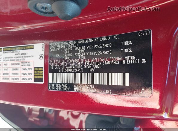 2T2HZMDA8LC244178 2020 LEXUS RX 350 Red Widok komory silnika
