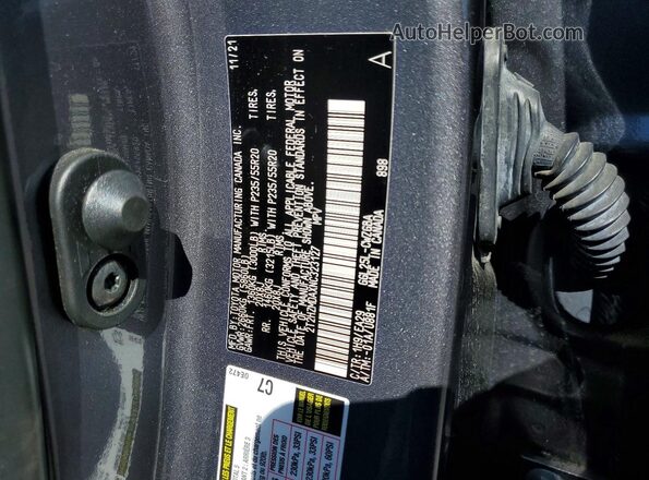 2T2HZMDAXNC323127 2022 LEXUS RX Charcoal Vista de la etiqueta del VIN