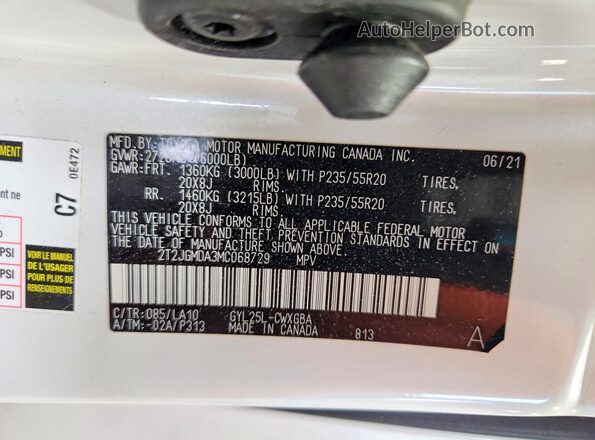 2T2JGMDA3MC068729 2021 LEXUS RX White 