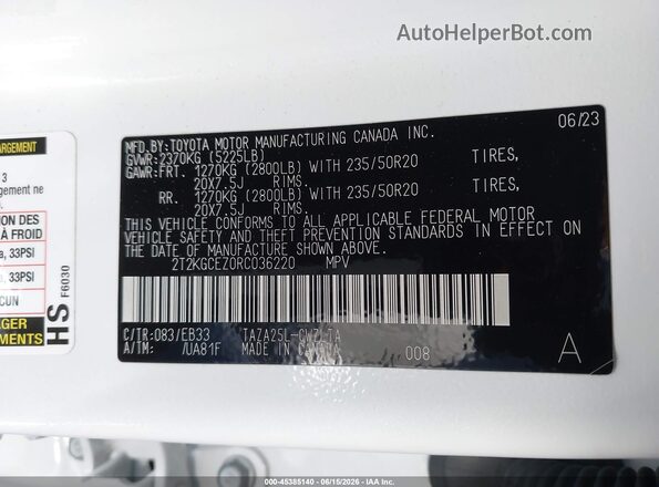 2T2KGCEZ0RC036220 2024 LEXUS NX 350 White Vista del compartimento del motor