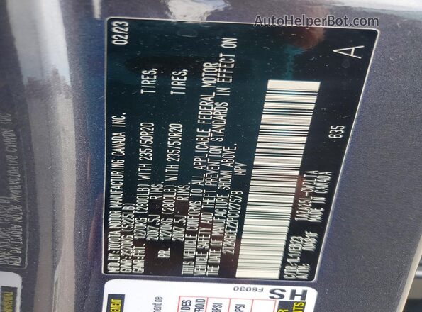 2T2KGCEZ2PC027578 2023 LEXUS NX Charcoal VIN sticker view