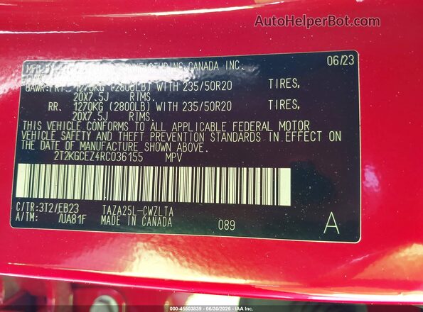 2T2KGCEZ4RC036155 2024 LEXUS NX 350 Красный Вид подкапотного пространства