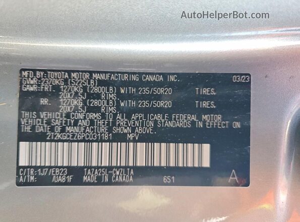 2T2KGCEZ6PC031181 2023 LEXUS NX Silver VIN կոդի պիտակի տեսք