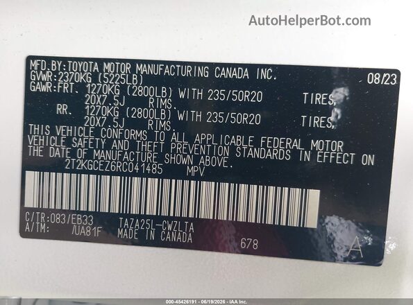 2T2KGCEZ6RC041485 2024 LEXUS NX 350 White Vista del compartimento del motor