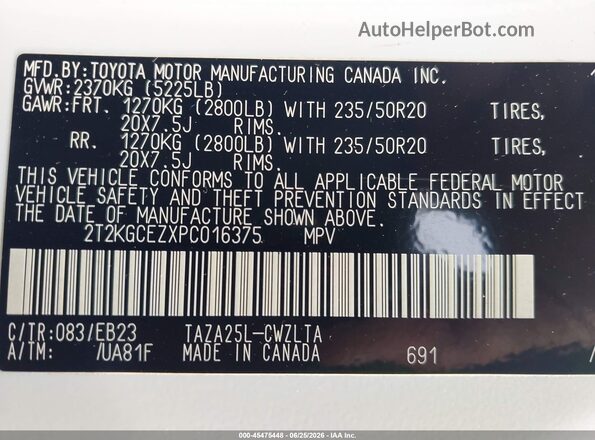 2T2KGCEZXPC016375 2023 LEXUS NX 350 White Vista del compartimento del motor