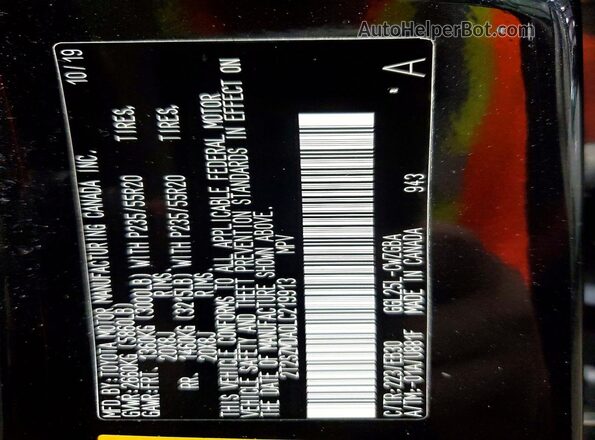 2T2SZMDA0LC219913 2020 LEXUS RX Black VIN կոդի պիտակի տեսք