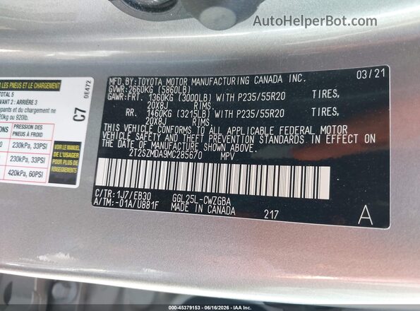 2T2SZMDA9MC285670 2021 LEXUS RX 350 Gray Engine compartment view