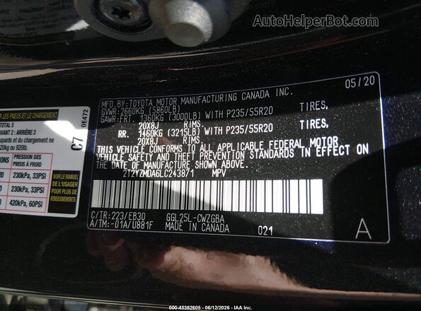 2T2YZMDA6LC243871 2020 LEXUS RX 350 Black Engine compartment view